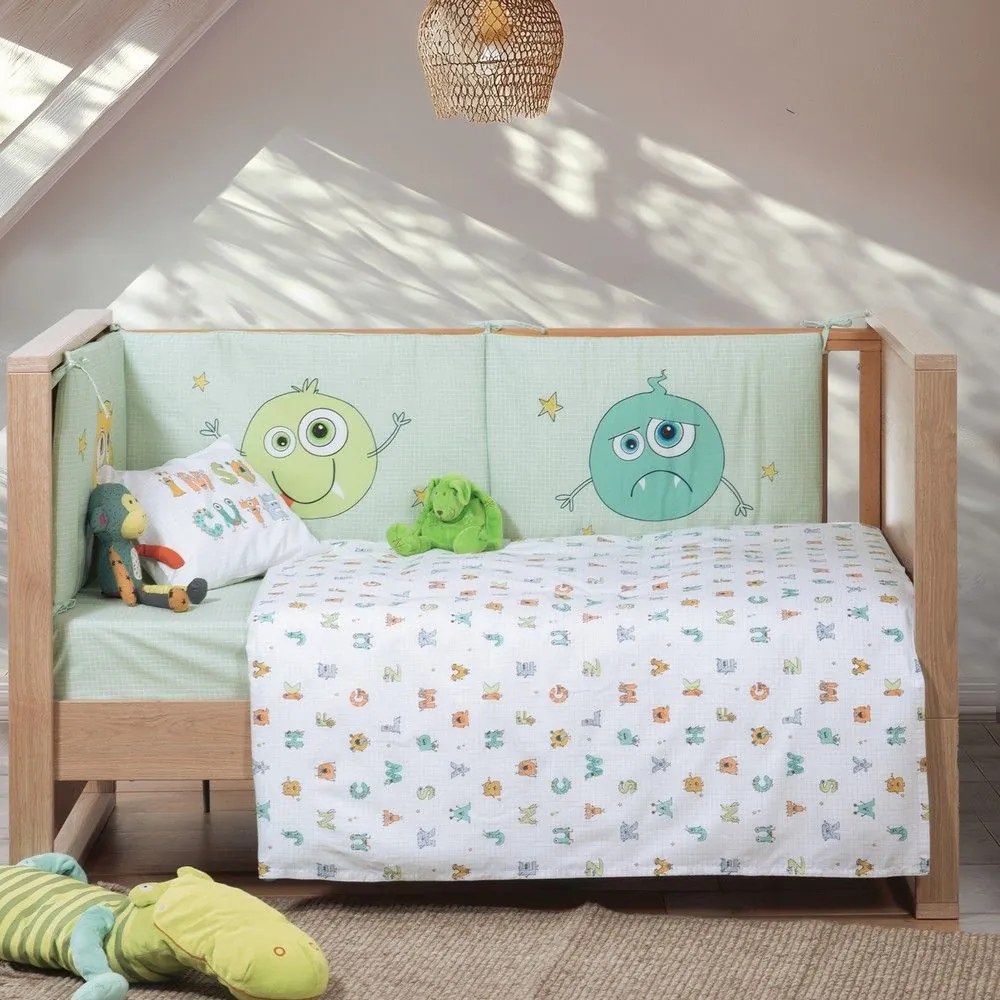 Σεντόνια Βρεφικά Alphabet Monster (Σετ 3τμχ) Pistachio Nef-Nef Homeware Cradle 120x170cm 100% Βαμβάκι