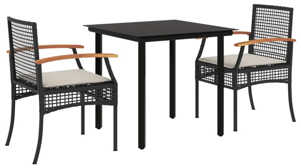 vidaXL Σετ Τραπεζαρίας Κήπου 3 τεμ. Μαύρο Συνθετικό Ρατάν με Μαξιλάρια