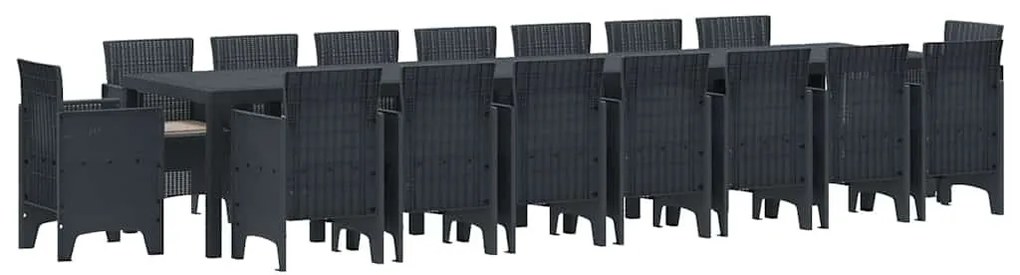 vidaXL Σέτ φαγητού για κήπο 17 pcs Ανθρακί Rattan Polt