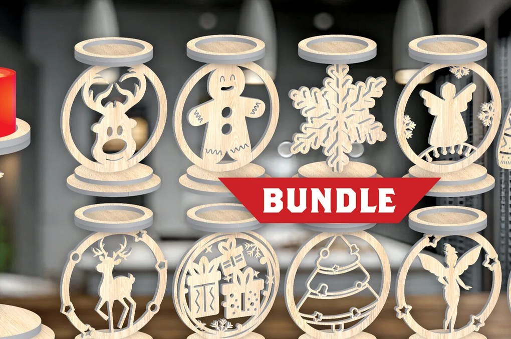 Σετ των 2 Intra απο ξύλο plywood 3mm-4mm πάχος Χριστουγεννιάτικο κερί Δέσμη κοπής με λέιζερ Δίασταση 15x15 cm INTRAFABR-108454702