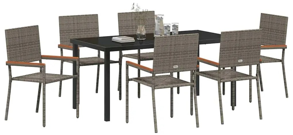 vidaXL Σέτ φαγητού για κήπο 7 pcs Γκρι Πολυ ράταν
