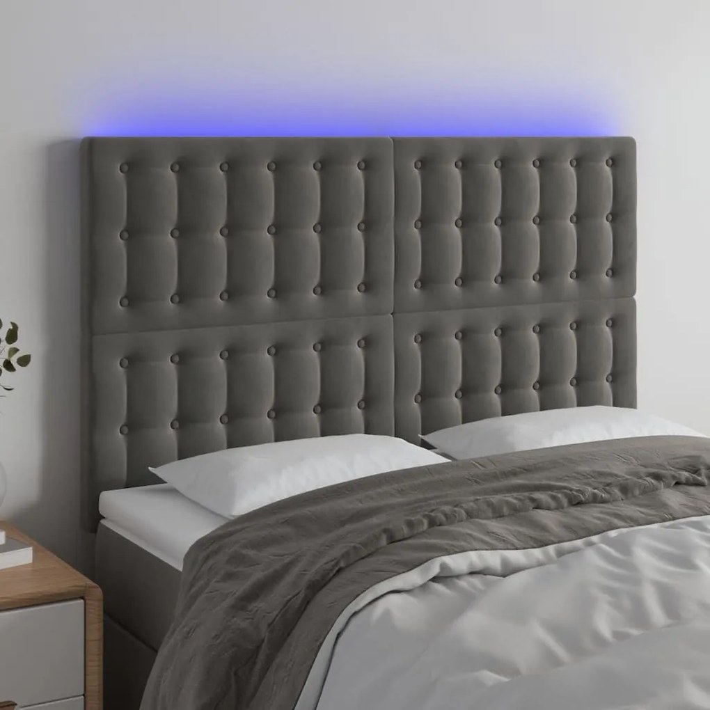 Κεφαλάρι Κρεβατιού LED Σκούρο Γκρι 144x5x118/128 εκ. Βελούδινο - Γκρι