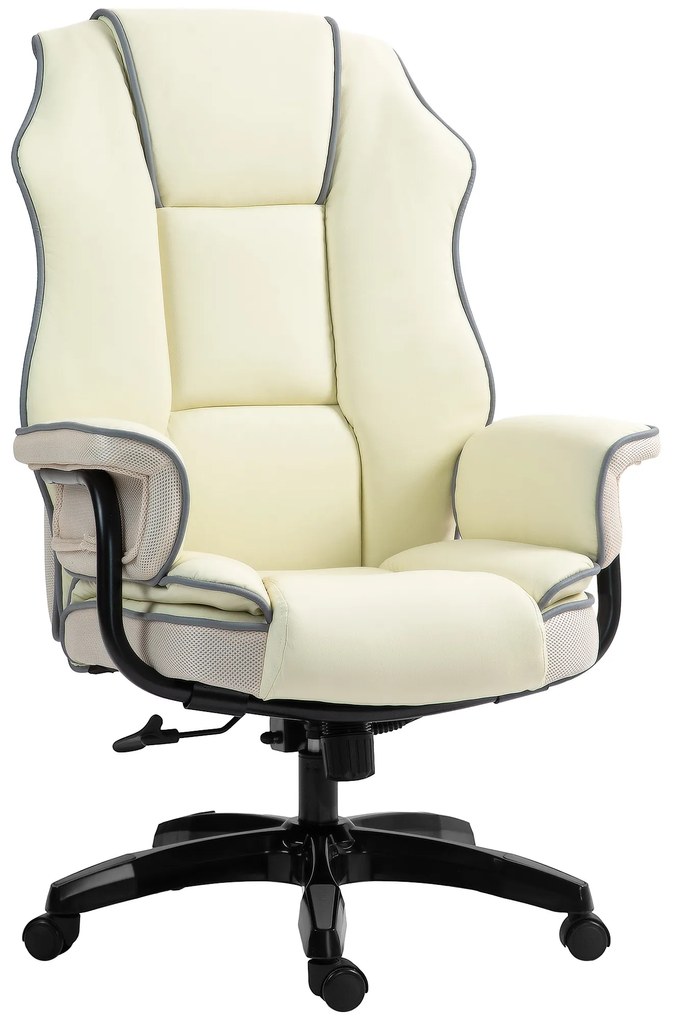Vinsetto Ergonomική καρέκλα γραφείου, έξτρα επενδεδυμένη, λειτουργία ανάκλισης, δερματίνη, 76x80x118-124 cm, Κρεμ