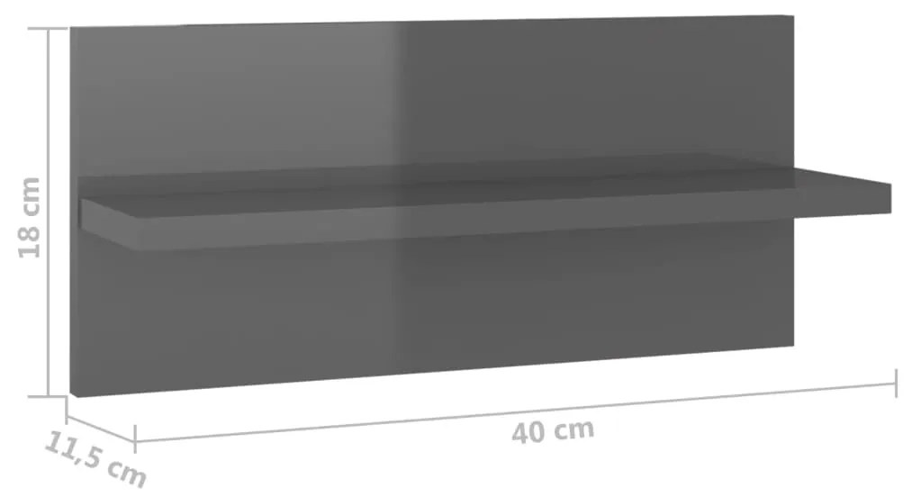 Ραφιέρες Τοίχου 4 τεμ. Γυαλιστ. Γκρι 40x11,5x18 εκ. Επεξ. Ξύλο - Γκρι