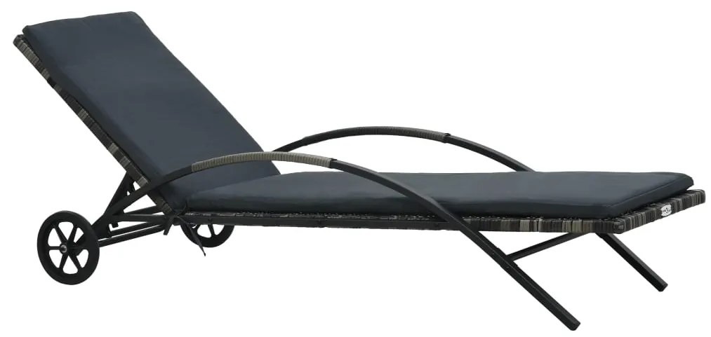 vidaXL Ξαπλώστρα Ανθρακί από Συνθετικό Ρατάν με Μαξιλάρι και Ρόδες