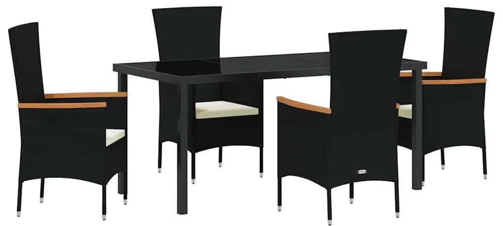vidaXL Σέτ φαγητού για κήπο με μαξιλάρι 5 pcs Μαύρο Πολυ ράταν
