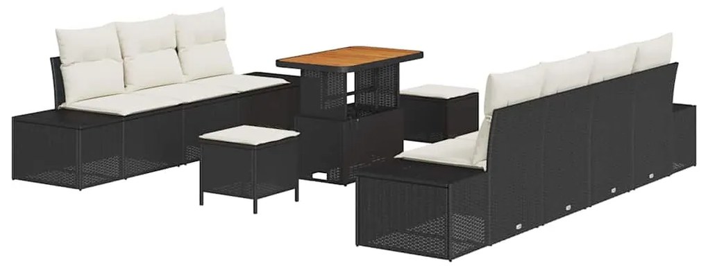 vidaXL Σετ Καναπέ Κήπου με μαξιλάρι 10 pcs Μαύρο συνθετικό ρατάν