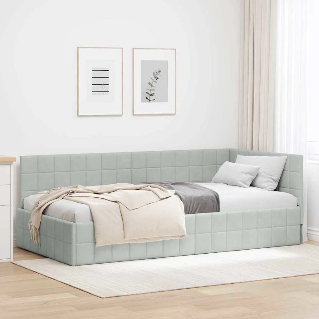 vidaXL Κρεβάτι Γωνίας με κεφαλάρι Ανοιχτό γκρι 90 x 200 cm Βελούδο