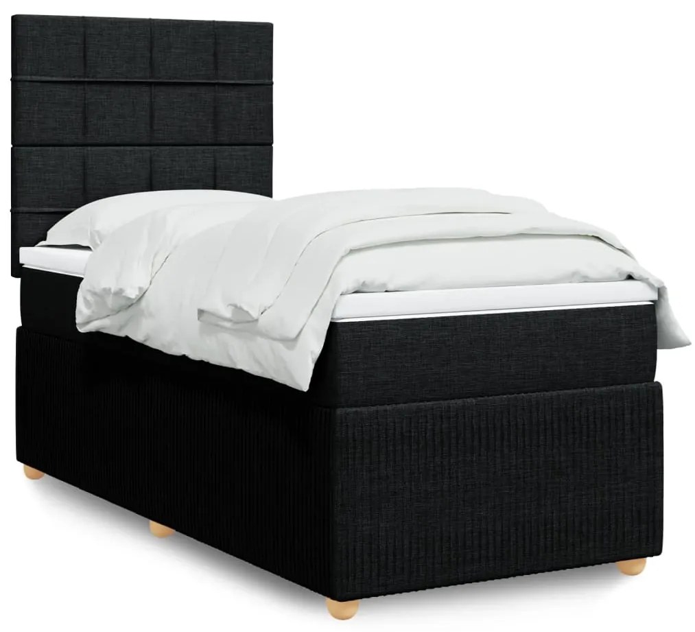 vidaXL Κρεβάτι Boxspring με Στρώμα Μαύρο 90x200 εκ. Υφασμάτινο