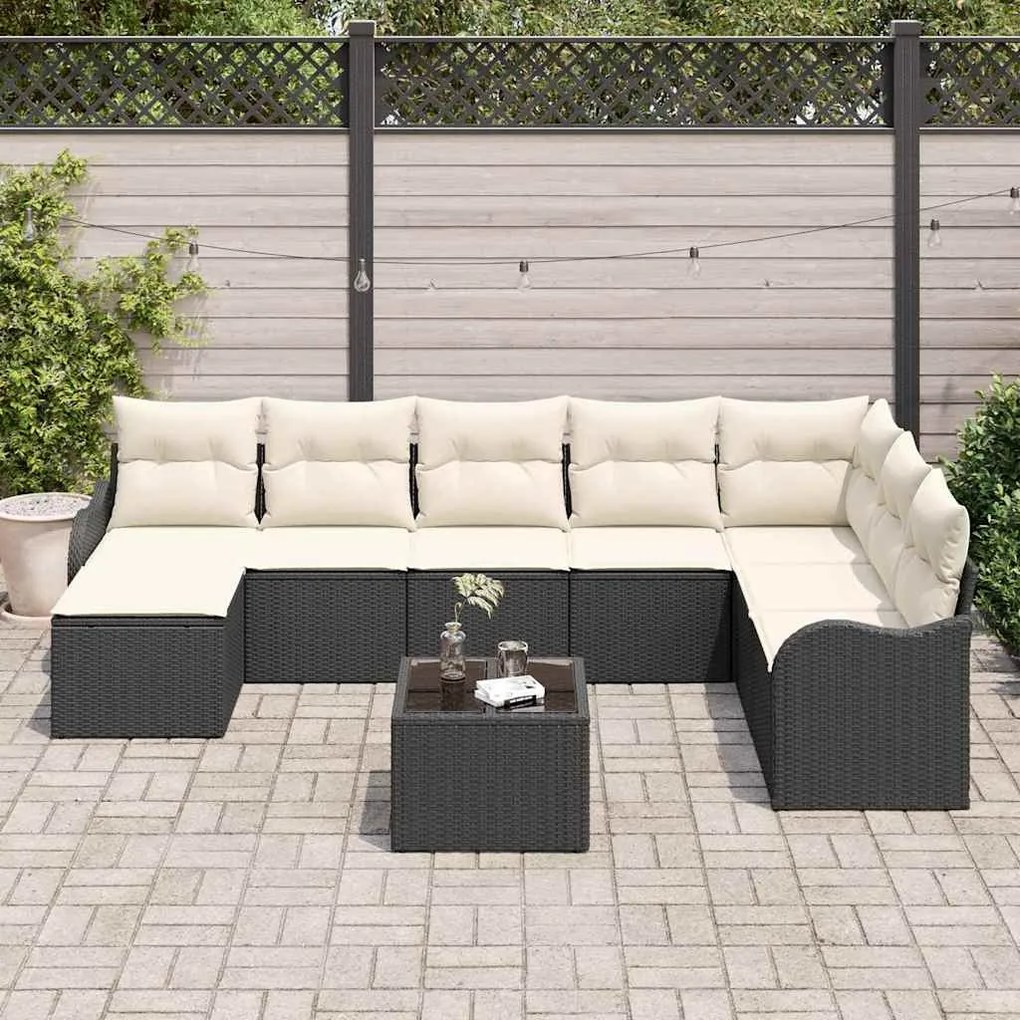 vidaXL Σετ Καναπέ Κήπου με μαξιλάρι 9 pcs Μαύρο Πολυ ράταν