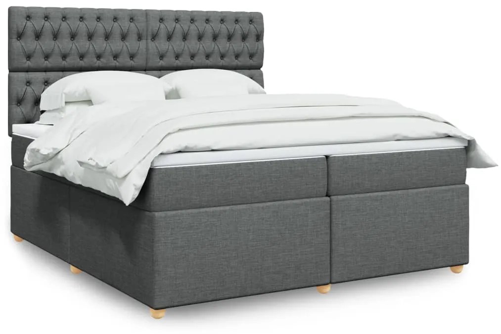 Κρεβάτι Boxspring με Στρώμα Σκούρο Γκρι 200x200 εκ. Υφασμάτινο