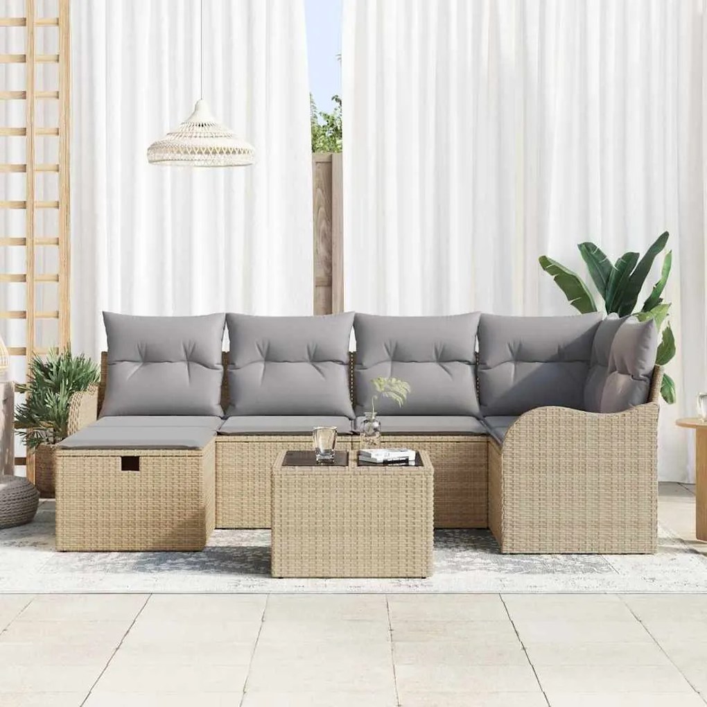 vidaXL Σετ Καναπέ Κήπου με μαξιλάρι 7 pcs μπεζ και ανοιχτό γκρι