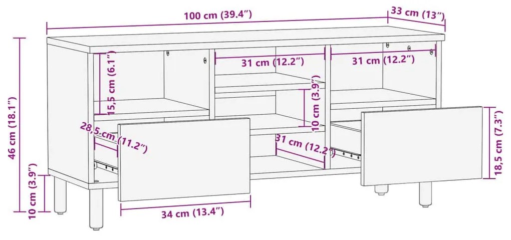 Έπιπλο Τηλεόρασης Μαύρο 100x33x46 εκ. από Επεξεργασμένο Ξύλο - Μαύρο