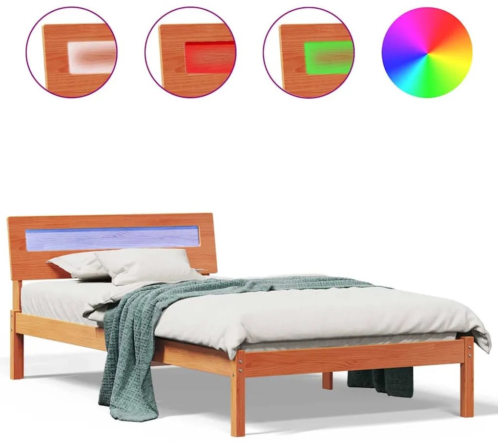 vidaXL Σκελετός Κρεβατιού Καφέ κεριού 90 x 200 cm Μασίφ ξύλο πεύκου