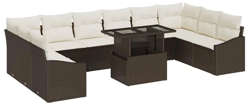 vidaXL Σετ Καναπέ Κήπου 11 pcs Καφέ, Κρέμα 100 x 55 x 73 εκ.