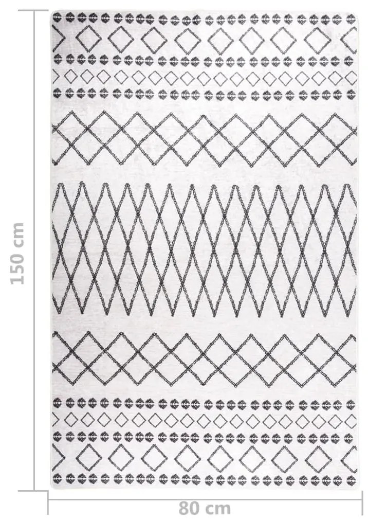 Χαλί Πλενόμενο Αντιολισθητικό Μαύρο / Λευκό 80 x 150 εκ. - Λευκό