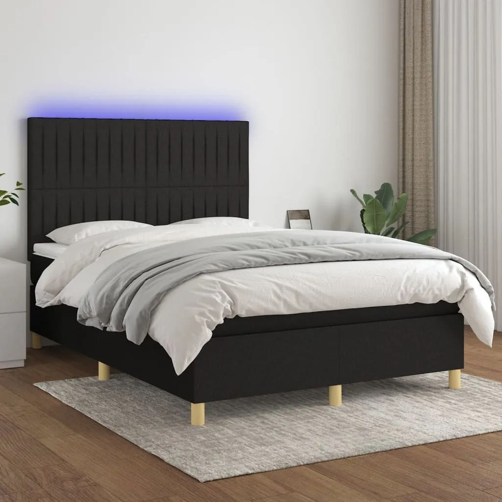 ΚΡΕΒΑΤΙ BOXSPRING ΜΕ ΣΤΡΩΜΑ &amp; LED ΜΑΥΡΟ 140X190 ΕΚ. ΥΦΑΣΜΑΤΙΝΟ 3135591