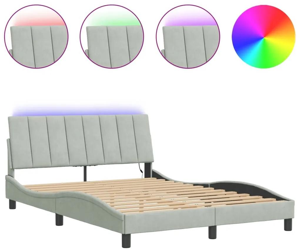 Πλαίσιο Κρεβατιού με LED Ανοιχτό Γκρι 120x200 εκ. Βελούδινο - Γκρι