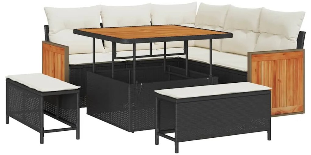 vidaXL Σετ Καναπέ Κήπου 8 pcs Μαύρο και Κρέμα συνθετικό ρατάν