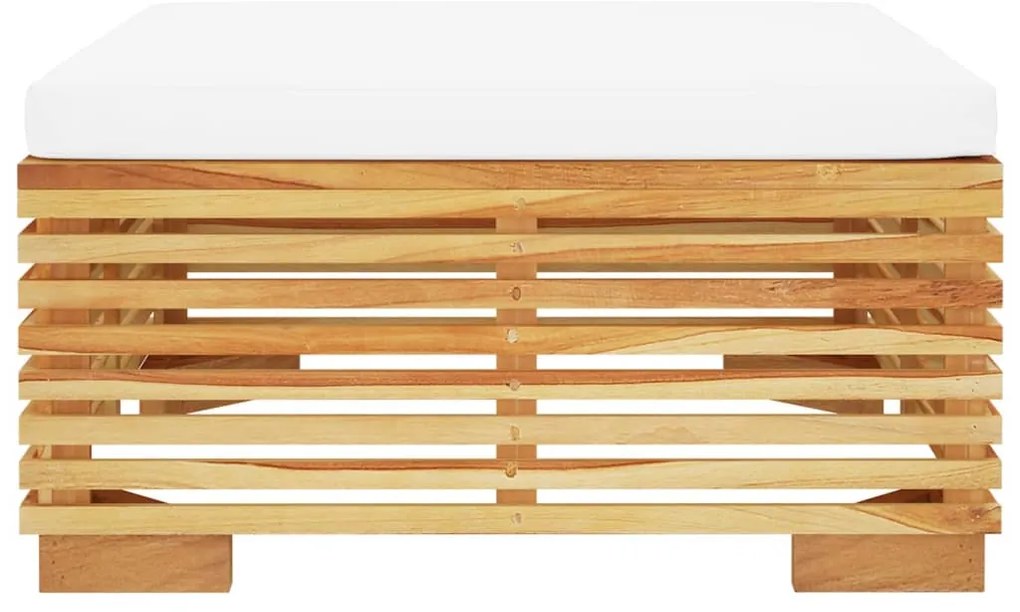 vidaXL Υποπόδιο Κήπου από Μασίφ Ξύλο Teak με Κρεμ Μαξιλάρι