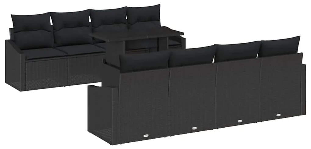 vidaXL Σετ Καναπέ Κήπου με μαξιλάρι 9 pcs Μαύρο συνθετικό ρατάν