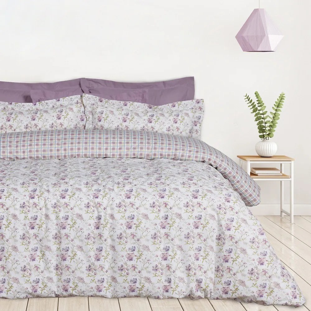 Σεντόνια Happy 9675 (Σετ 3τμχ) Ivory-Lilac Das Home Μονό 170x260cm 100% Βαμβάκι