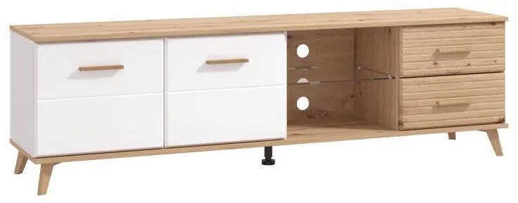 Έπιπλο Τηλεόρασης Ascona Λευκό - Artisan Oak - Λευκό Γυαλιστερό 179x40x52 εκ. 179x40x52 εκ.