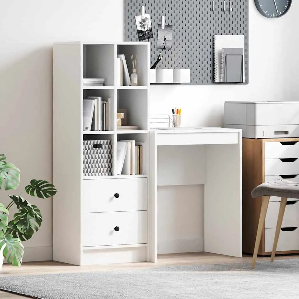 vidaXL Γραφείο με αποθηκευτικό χώρο 2 pcs Λευκό 45.5 x 34 x 127 εκ