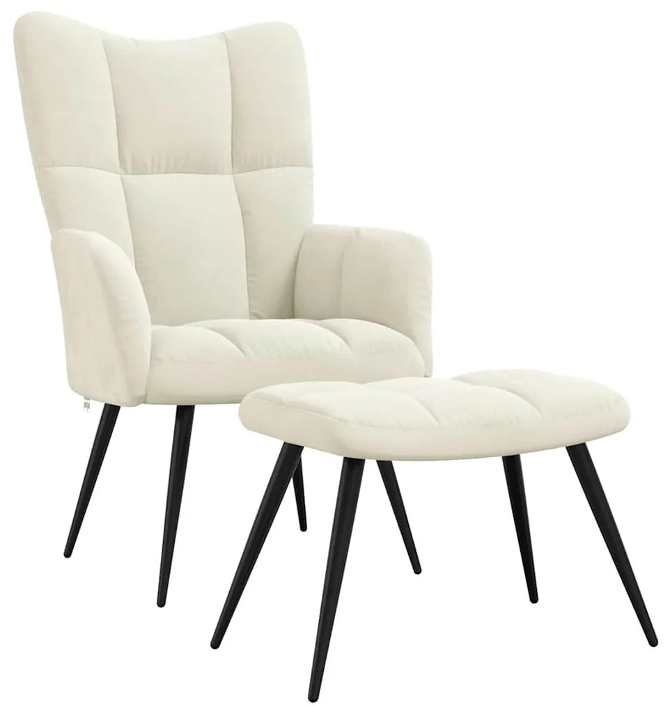 vidaXL Πολυθρόνα Relax Λευκό Κρεμ Βελούδινη με Σκαμπό