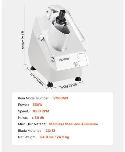 VEVOR Food Processor &amp; Vegetable Chopper w/ 6 Blades Food-Grade Stainless Steel