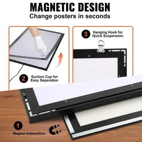 VEVOR Picture Frame Poster Frame LED Light Box 962x632 mm Movie Posters Black