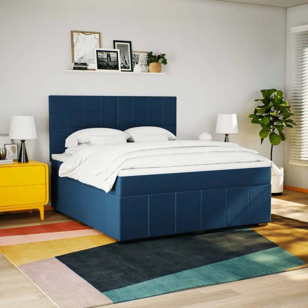 Κρεβάτι Boxspring με Στρώμα Μπλε 180x200 εκ. Υφασμάτινο 3291753