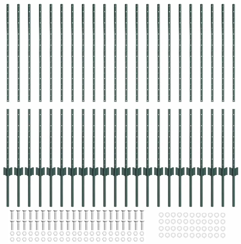 vidaXL Ασημένιοι Πόλοι Φράχτη 22 pcs Πράσινο Μέταλλο