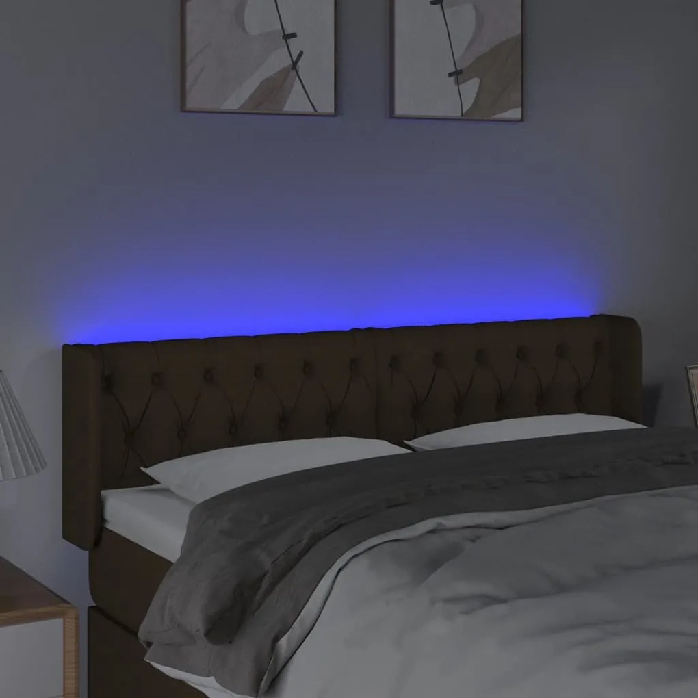 vidaXL Κεφαλάρι Κρεβατιού LED Σκούρο Καφέ 147x16x78/88 εκ. Υφασμάτινο