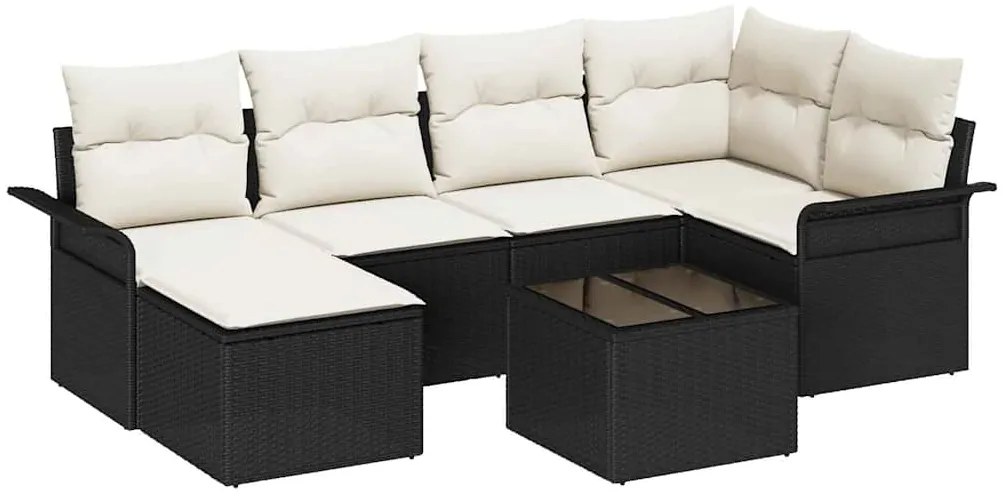 vidaXL Σετ Καναπέ Κήπου με μαξιλάρι 7 pcs Μαύρο Πολυ ράταν