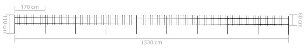 vidaXL Κάγκελα Περίφραξης με Λόγχες Μαύρα 15,3 x 0,6 μ. από Χάλυβα