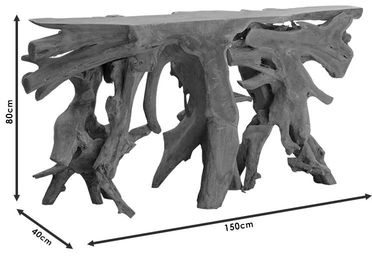 Κονσόλα Root χειροποίητη teak ξύλο φυσικό 150x40x80εκ