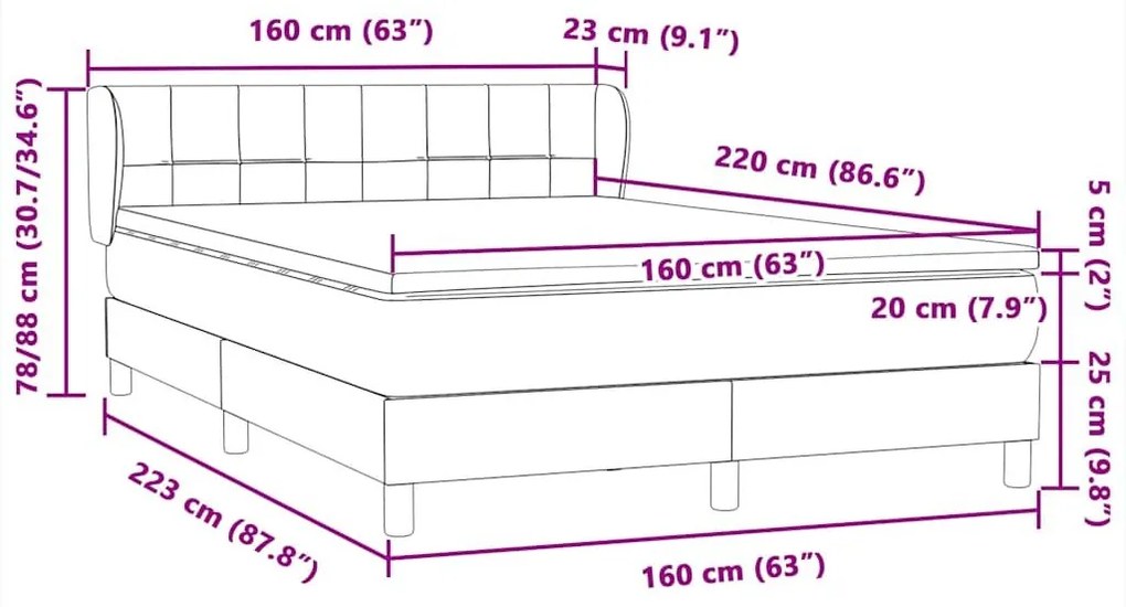 Κρεβάτι Boxspring με Στρώμα Ανοιχτό Γκρι 160x220 εκ. Βελούδινο - Γκρι