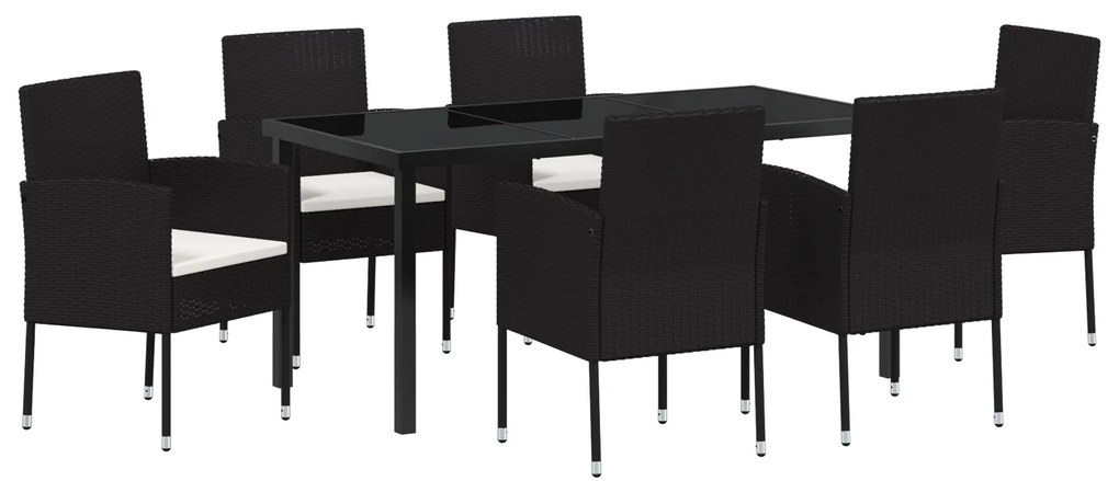 vidaXL Σετ Φαγητού Κήπου 7 Τεμαχίων με Μαξιλάρια Μαύρο Πολυ Ρατάν