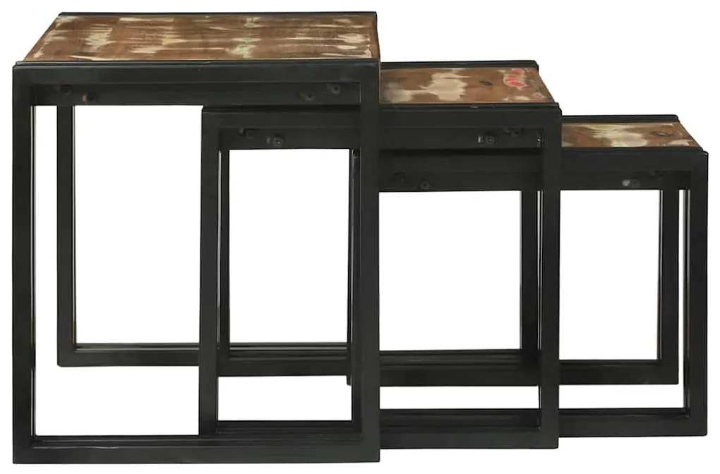 vidaXL Ένθετα τραπέζια Καφέ και μαύρο Μασίφ ανακυκλωμένο ξύλο