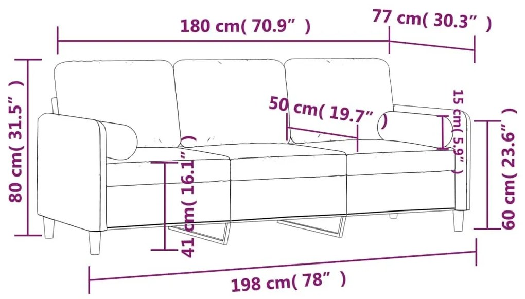 Καναπές Τριθέσιος Μαύρο 180 εκ. Βελούδινος με Μαξιλάρια - Μαύρο