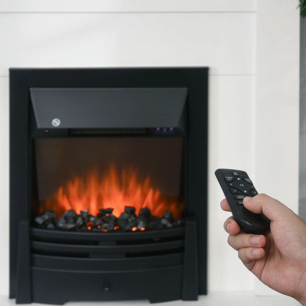 HOMCOM Ηλεκτρικό τζάκι, 2 επίπεδα θέρμανσης, τηλεχειριστήριο, χρονοδιακόπτης, ρεαλιστικό εφέ φλόγας, Μαύρο+Λευκό