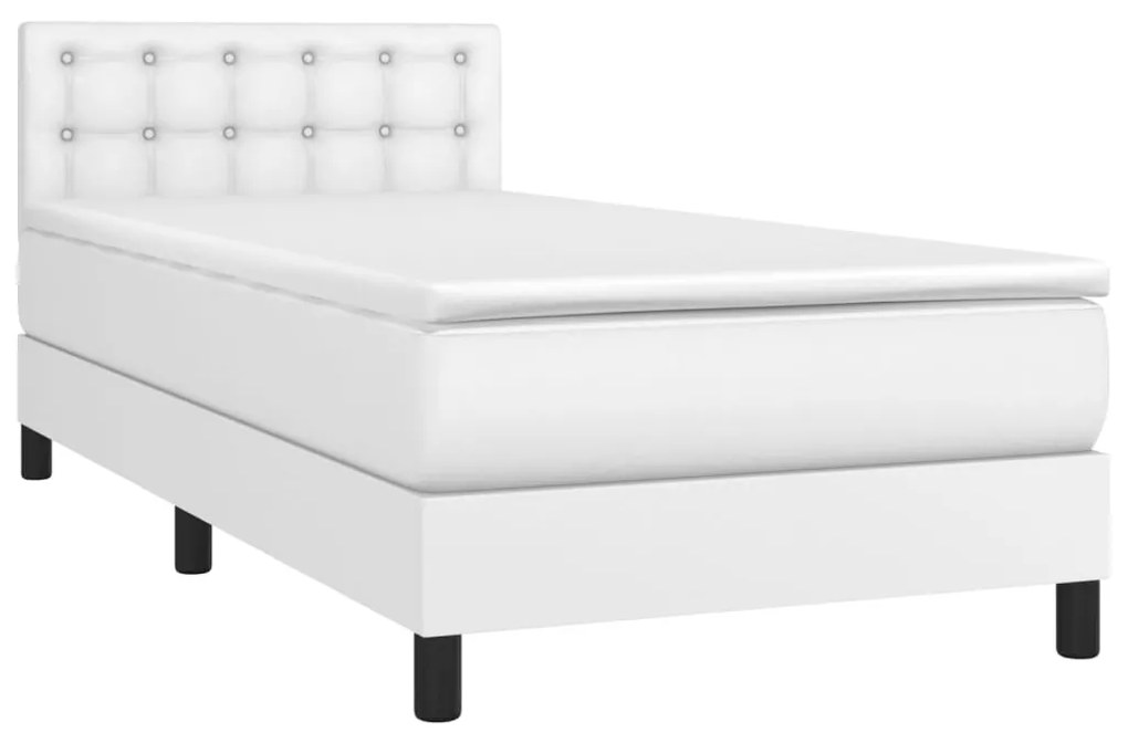 vidaXL Κρεβάτι Boxspring με Στρώμα & LED Λευκό 90x190 εκ. Συνθ. Δέρμα