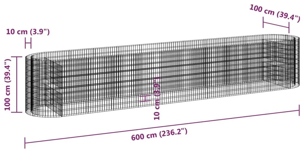 Συρματοκιβώτιο-Γλάστρα Υπερυψωμένη 600x100x100 εκ. Γαλβ. Ατσάλι - Ασήμι