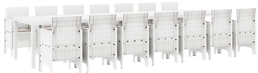 vidaXL Σέτ φαγητού για κήπο 15 pcs Λευκό Rattan Polt