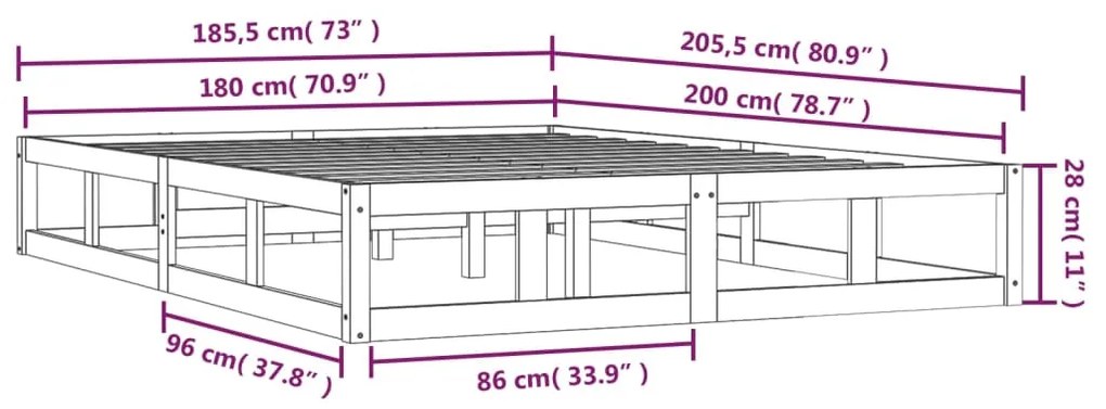 Πλαίσιο Κρεβατιού Λευκό 180 x 200 εκ. Μασίφ Ξύλο Super King - Λευκό