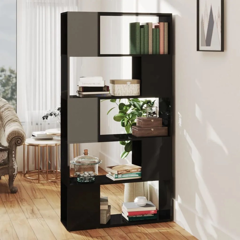 vidaXL Βιβλιοθήκη/Διαχωρ. Χώρου Γυαλ. Μαύρο 80x24x155 εκ. Επεξ. Ξύλο