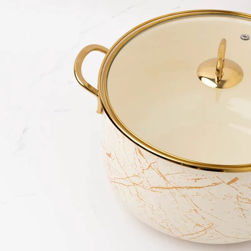 Κατσαρόλα Goldmann GM 8017-26B, 8.5L, 26x16cm, Εμαγιέ, Αντικολλητική επίστρωση, Επαγωγή, Χρυσό/Μάρμαρο