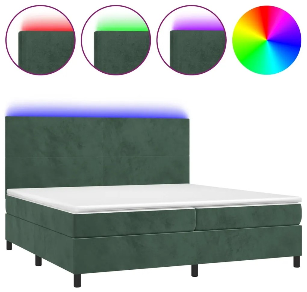 ΚΡΕΒΑΤΙ BOXSPRING ΜΕ ΣΤΡΩΜΑ &amp; LED ΣΚ. ΠΡΑΣΙΝΟ 200X200ΕΚ ΒΕΛΟΥΔΟ 3136026