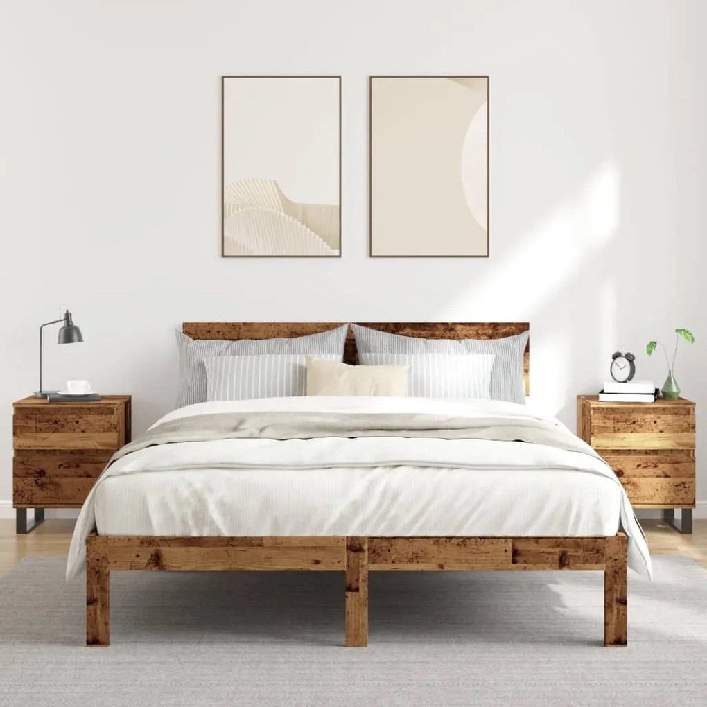 Κομοδίνα 2 τεμάχια Παλιό ξύλο 40x35x50 cm Κατασκευασμένο ξύλο - Καφέ